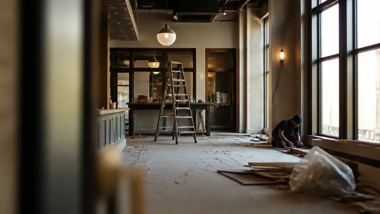 A build-out scene illustrating what crossing it triggers, shot through soft foreground focus