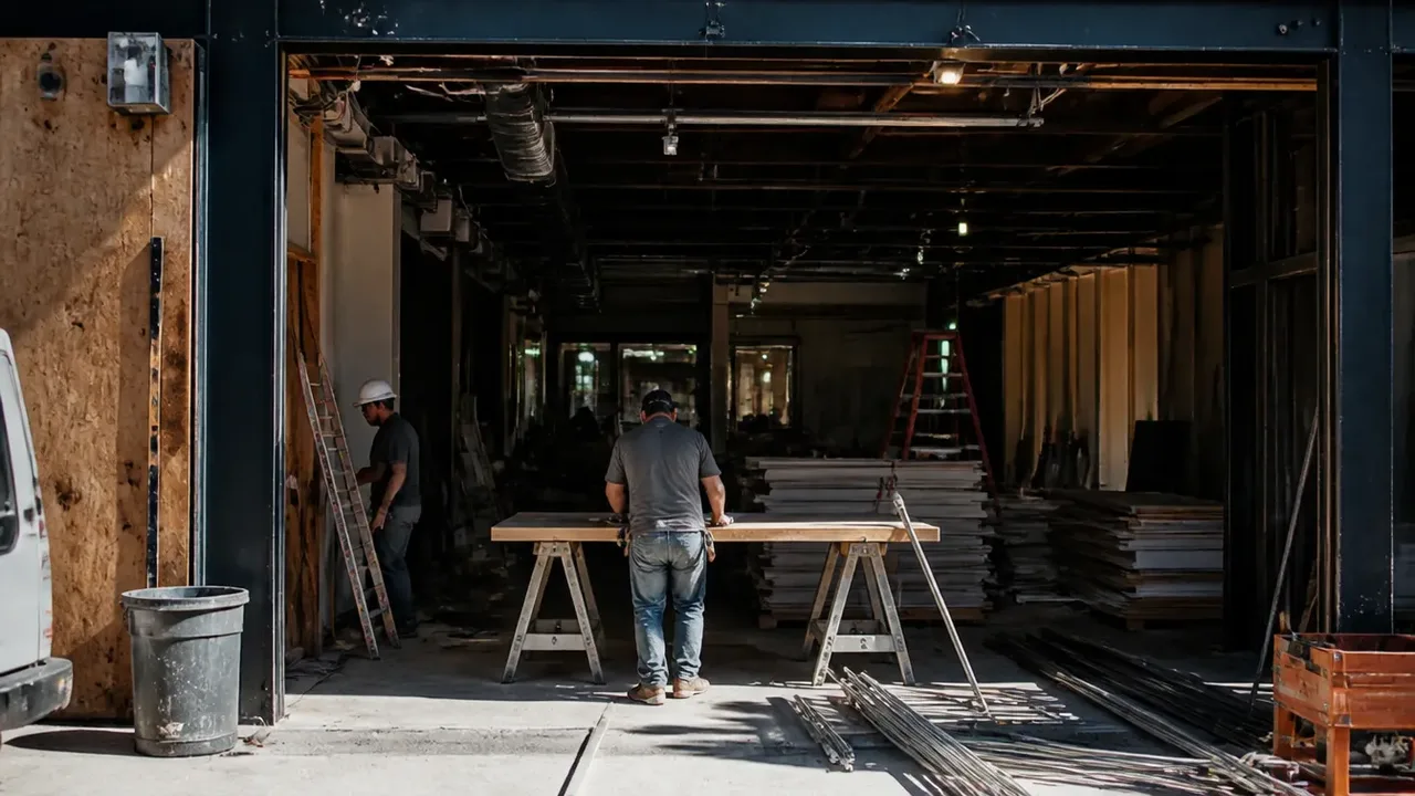 A build-out scene illustrating sizing it honestly, in crisp daylight with strong shadows