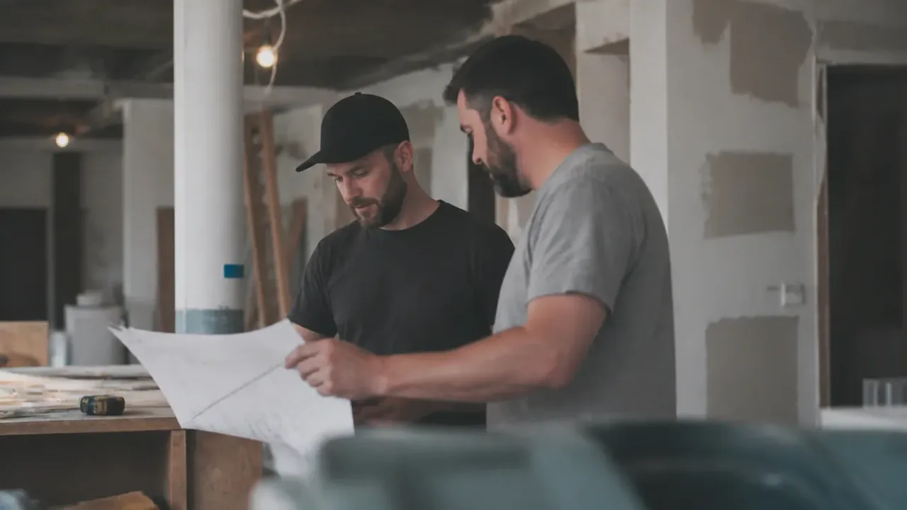 A build-out scene illustrating progress draws: paying for the building as it appears, shot through soft foreground focus