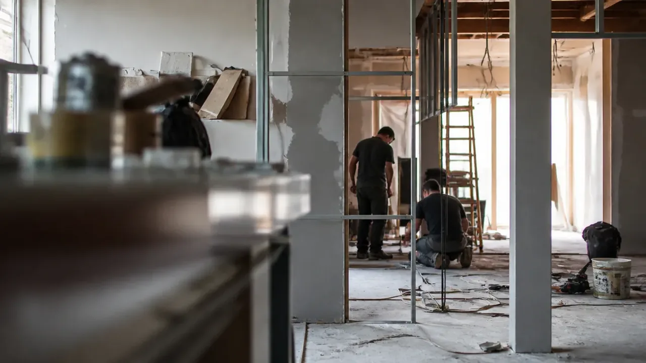 A build-out scene illustrating the working definition, shot through soft foreground focus