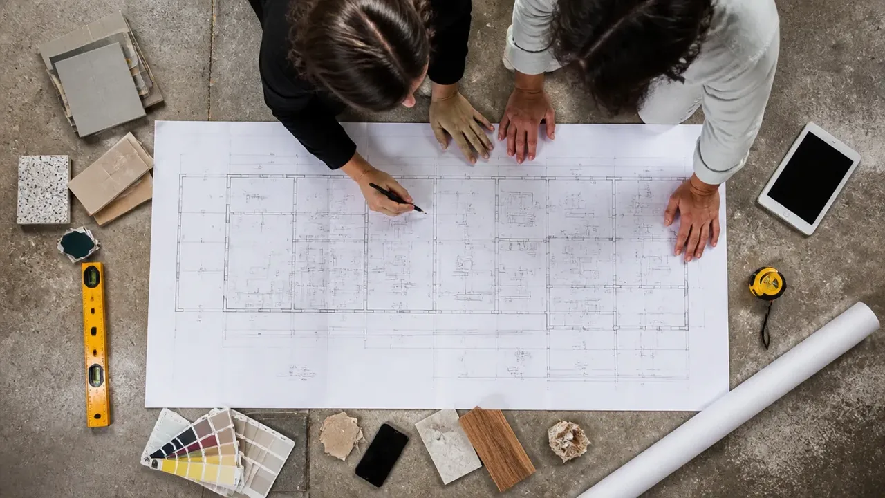 A build-out scene illustrating where the draft numbers come from, shot from directly overhead in bright even light