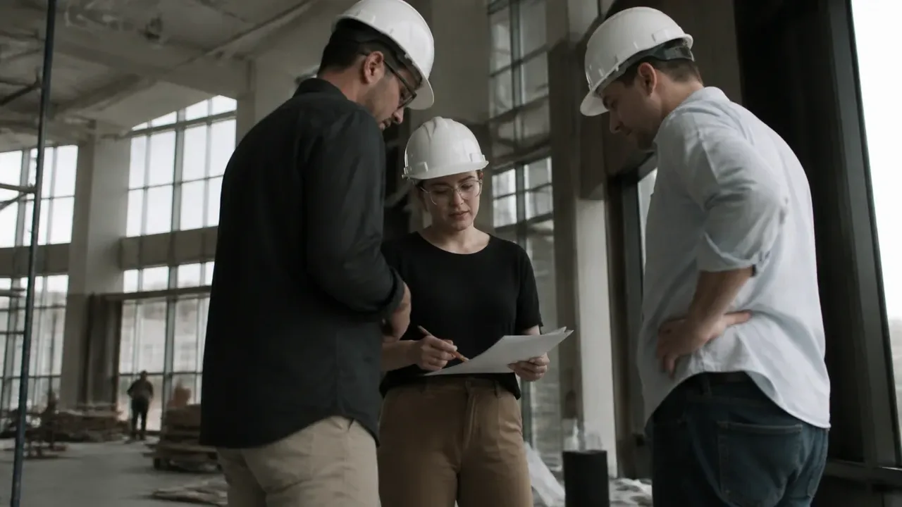 A build-out scene illustrating the cast includes an auditor, shot low and wide to show the height of the room