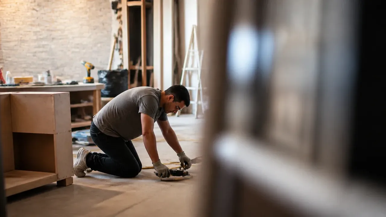 A build-out scene illustrating phase one: training days, shot through soft foreground focus